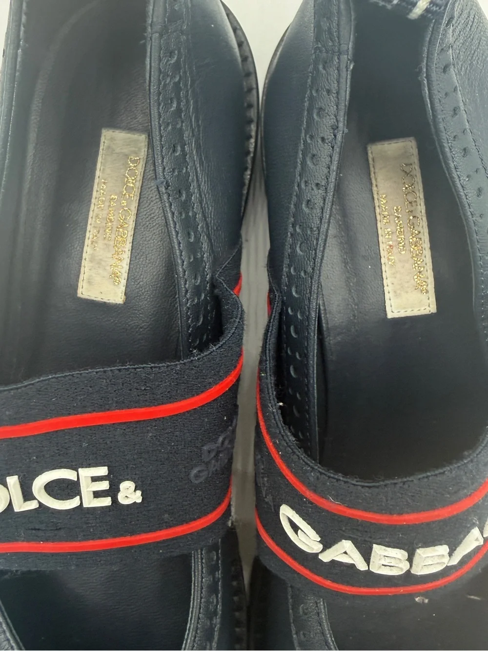 Dolce & Gabbana Navy Leather Kids Logo Strap Ballet Shoes